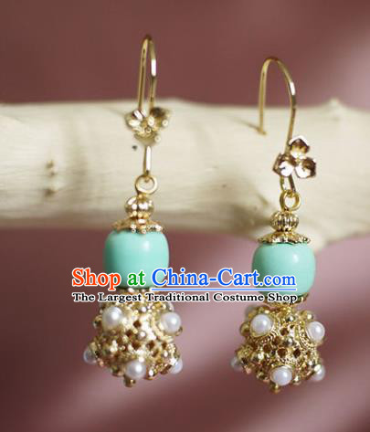 China Traditional Ming Dynasty Empress Golden Ear Jewelry Handmade Pearls Earrings