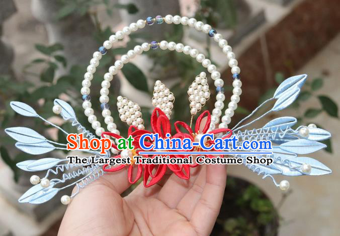 Chinese Ancient Ming Dynasty Princess Pearls Hair Crown Traditional Hanfu Hair Accessories