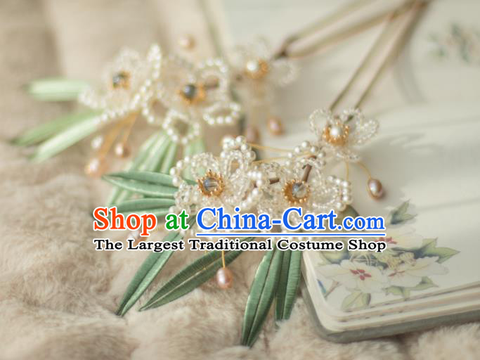 Chinese Handmade Beads Plum Blossom Hair Stick Ancient Ming Dynasty Princess Pearls Hairpin