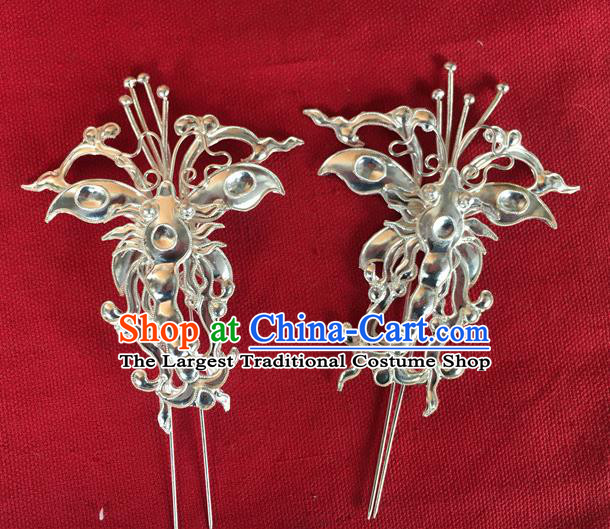Chinese Ancient Court Queen Silver Dragonfly Hairpins Traditional Ming Dynasty Hair Accessories