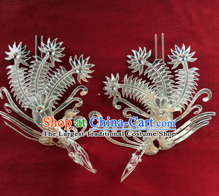 Chinese Ancient Queen Silver Phoenix Hairpin Traditional Ming Dynasty Empress Hair Stick