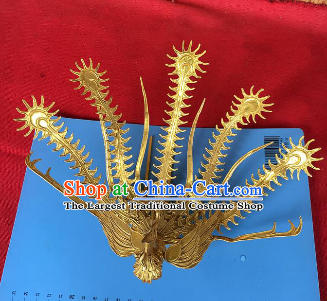 Chinese Ancient Court Woman Hairpin Traditional Ming Dynasty Empress Golden Phoenix Hair Crown Headwear