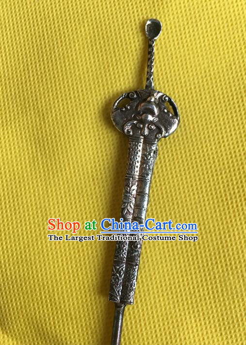 Chinese Ancient Court Woman Hairpin Headwear Traditional Qing Dynasty Silver Bat Hair Stick