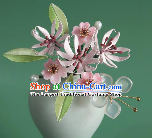 Chinese Ancient Princess Hair Clip Traditional Hair Accessories Pink Silk Flowers Hairpin