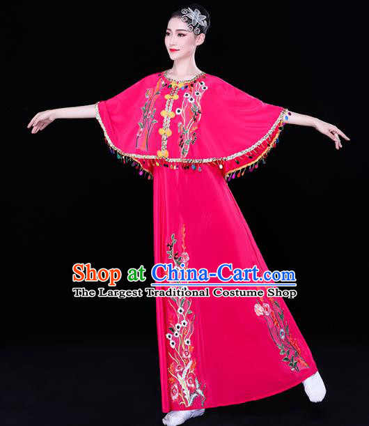 Chinese Traditional Dai Nationality Performance Embroidered Costume Yunnan Ethnic Folk Dance Rosy Dress
