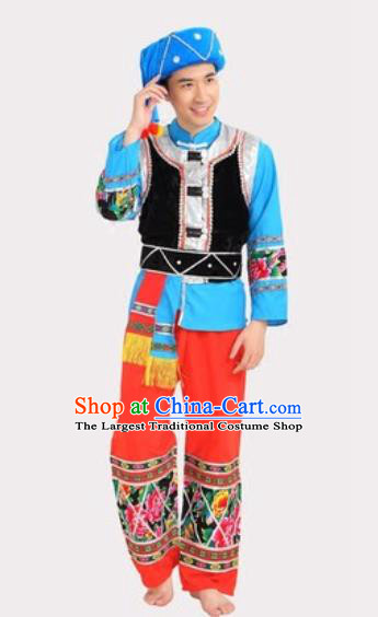Chinese Traditional Pumi Minority Stage Performance Outfits Lisu Ethnic Young Male Clothing