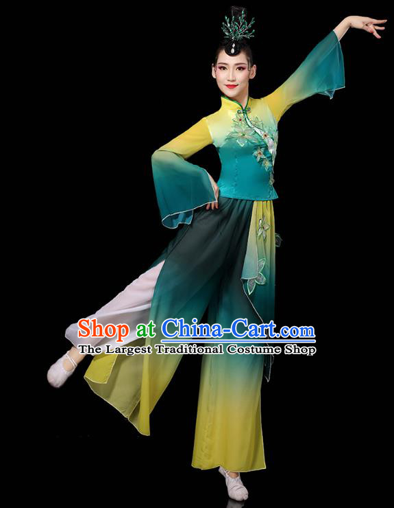 China Yangko Dance Performance Clothing Traditional Fan Dance Costume Folk Dance Embroidered Green Outfits