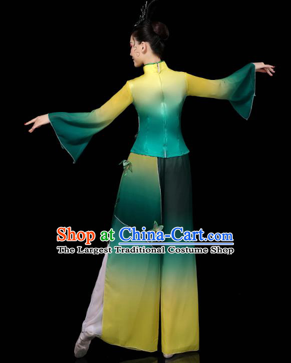 China Yangko Dance Performance Clothing Traditional Fan Dance Costume Folk Dance Embroidered Green Outfits