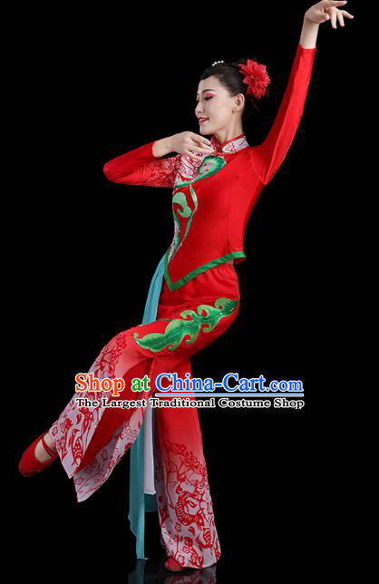China Lantern Festival Yangko Dance Clothing Traditional Folk Dance Fan Dance Red Outfits