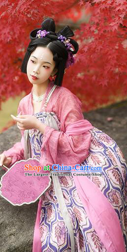 China Ancient Palace Lady Hanfu Dress Traditional Tang Dynasty Young Woman Historical Costumes