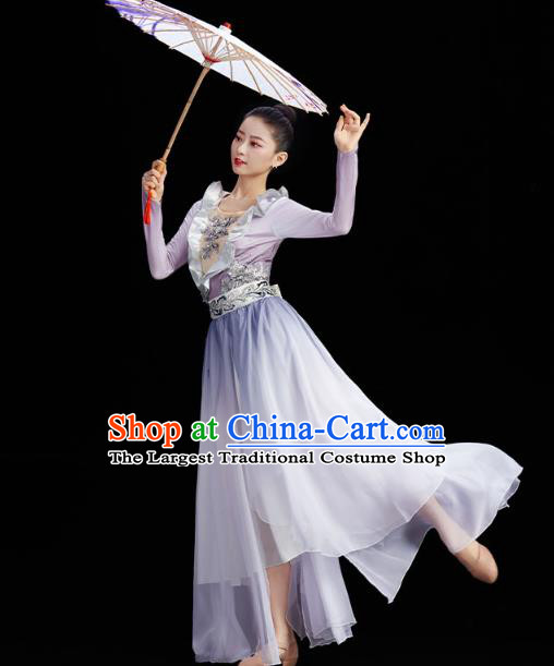 China Umbrella Dance Clothing Classical Dance Lilac Dress Traditional Stage Performance Costume