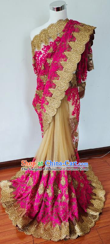 Indian Traditional Festival Performance Costume Asian India Court Princess Embroidered Sari Dress