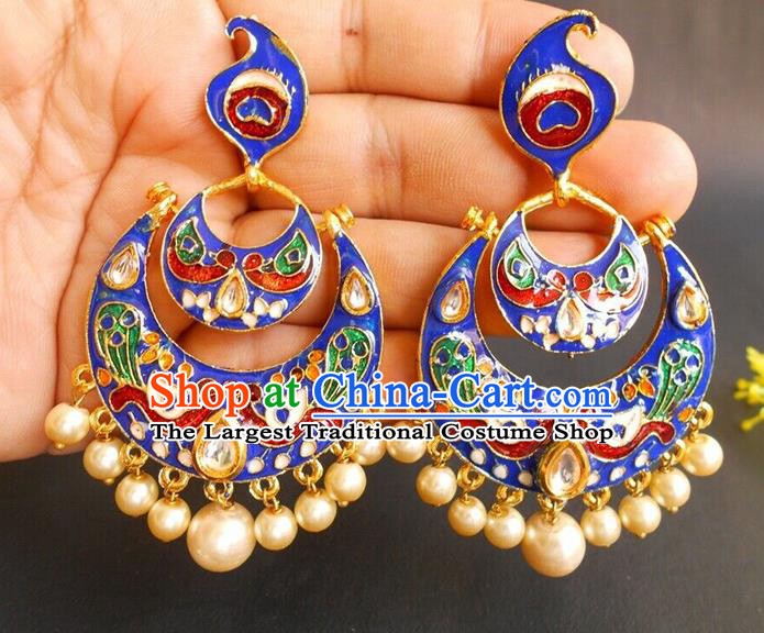 Asian Indian Stage Performance Earrings India Bollywood Folk Dance Cloisonne Blue Ear Accessories