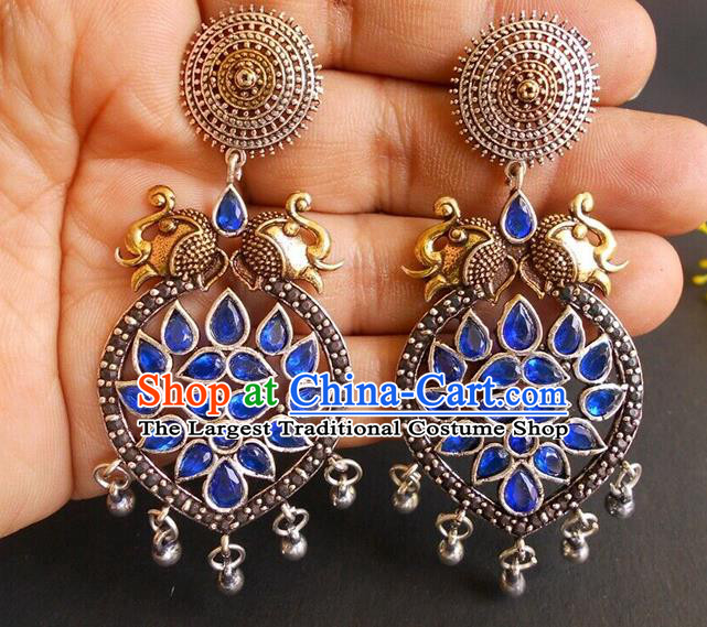 Asian Indian Classical Blue Crystal Earrings India Bollywood Performance Ear Accessories