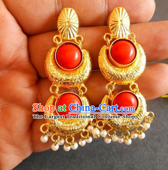 India Folk Dance Golden Ear Accessories Asian Indian Court Princess Earrings