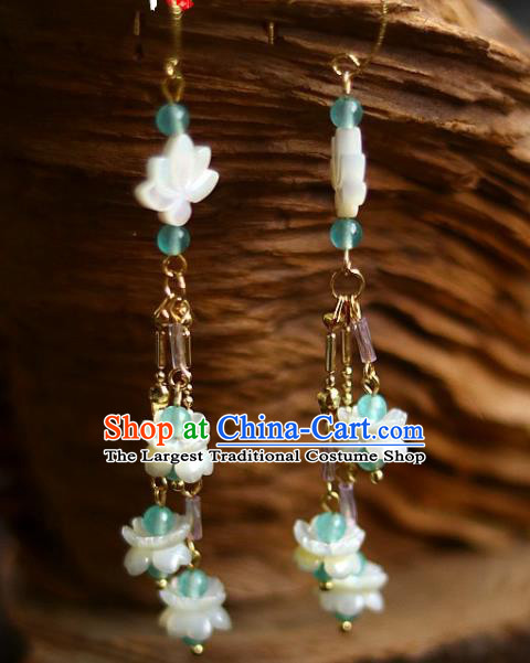 China Traditional Song Dynasty Shell Lotus Tassel Earrings Handmade Ancient Princess Ear Accessories