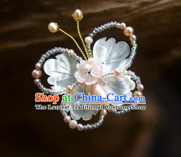 Chinese Ancient Princess Pearls Hairpin Traditional Song Dynasty Shell Butterfly Hair Stick