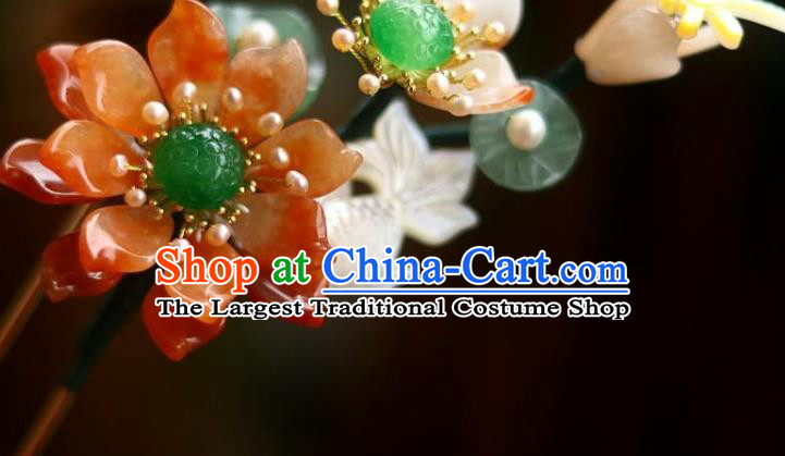 Chinese Ancient Queen Shell Goldfish Hairpin Traditional Song Dynasty Empress Red Lotus Hair Stick