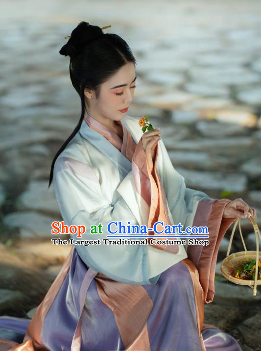 China Ancient Civilian Woman Hanfu Dress Traditional Jin Dynasty Young Lady Historical Costumes