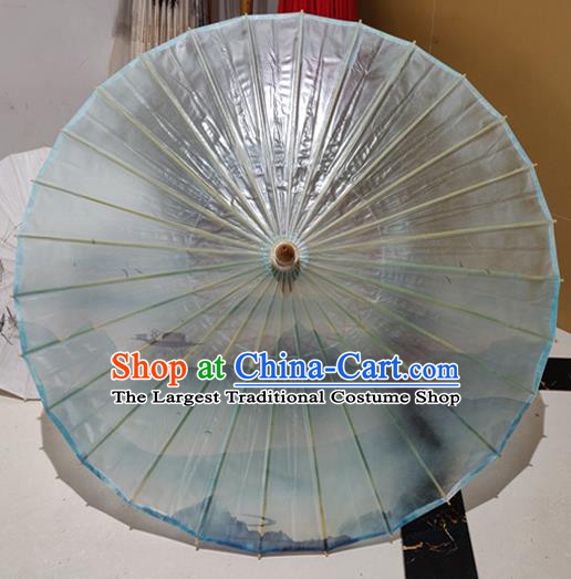 China Classical Landscape Painting Umbrellas Handmade Blue Oil Paper Umbrella Traditional Hanfu Umbrella