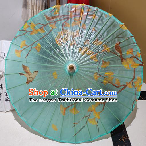 China Traditional Green Oilpaper Umbrella Classical Dance Umbrellas Handmade Painting Ginkgo Leaf Oil Paper Umbrella