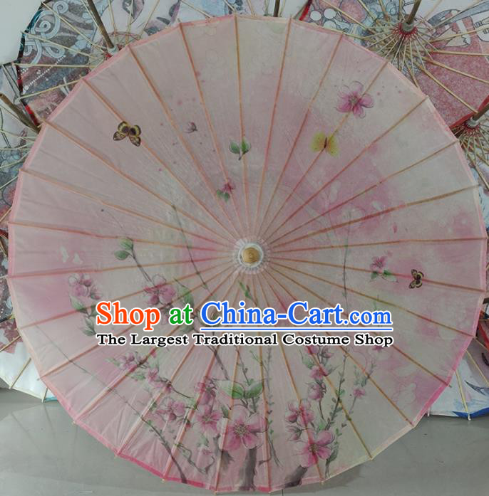 China Handmade Painting Peach Blossom Oil Paper Umbrella Traditional Hanfu Pink Oilpaper Umbrella Classical Dance Umbrellas