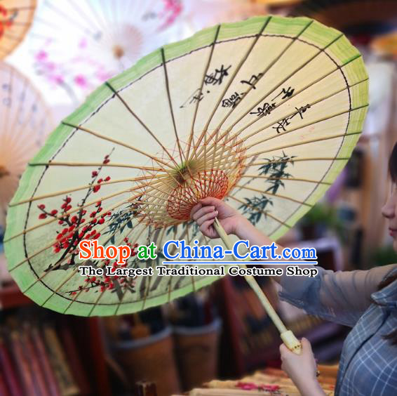 China Traditional Stage Performance Oilpaper Umbrella Hand Painting Plum Bamboo Umbrellas Classical Oil Paper Umbrella