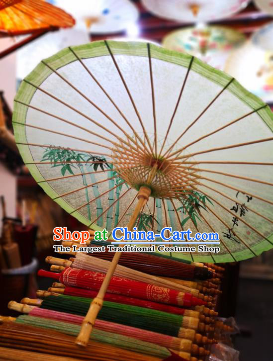 China Traditional Hanfu Oilpaper Umbrella Hand Ink Painting Bamboo Umbrella Classical Green Oil Paper Umbrella