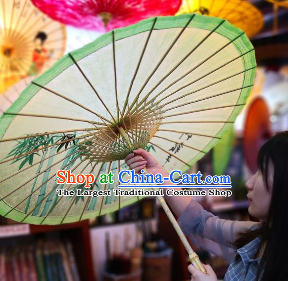 China Traditional Hanfu Oilpaper Umbrella Hand Ink Painting Bamboo Umbrella Classical Green Oil Paper Umbrella