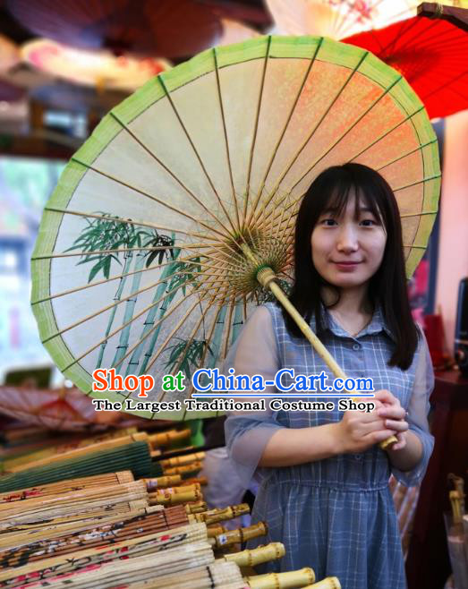 China Traditional Hanfu Oilpaper Umbrella Hand Ink Painting Bamboo Umbrella Classical Green Oil Paper Umbrella