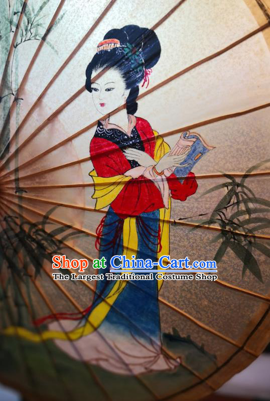 China Classical Oil Paper Umbrella Traditional Hanfu Oilpaper Umbrella Hand Ink Painting Palace Lady Umbrella