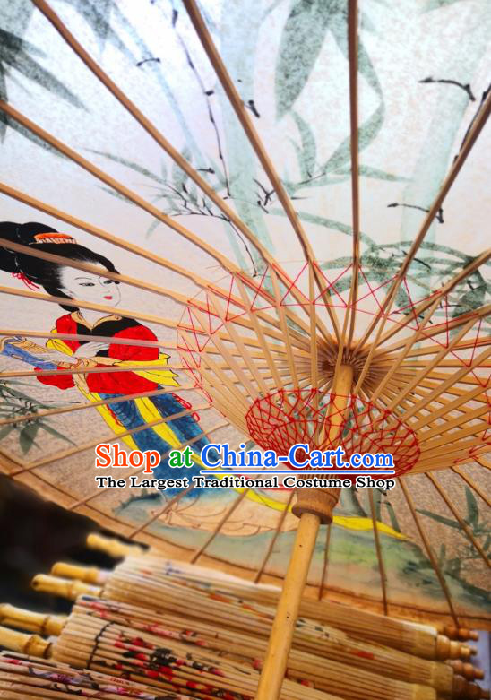 China Classical Oil Paper Umbrella Traditional Hanfu Oilpaper Umbrella Hand Ink Painting Palace Lady Umbrella