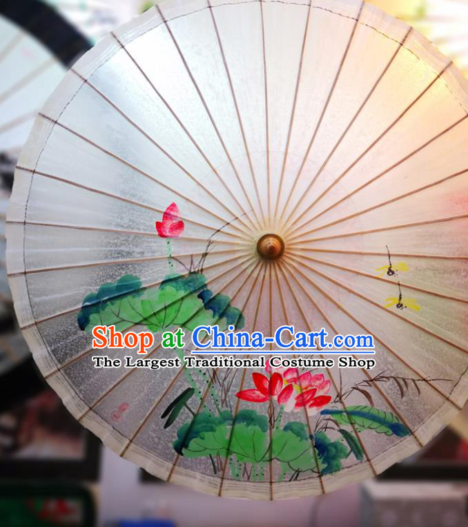 China Hand Painting Red Lotus Dragonfly Umbrella Classical Dance Oil Paper Umbrella Traditional Hanfu Oilpaper Umbrella