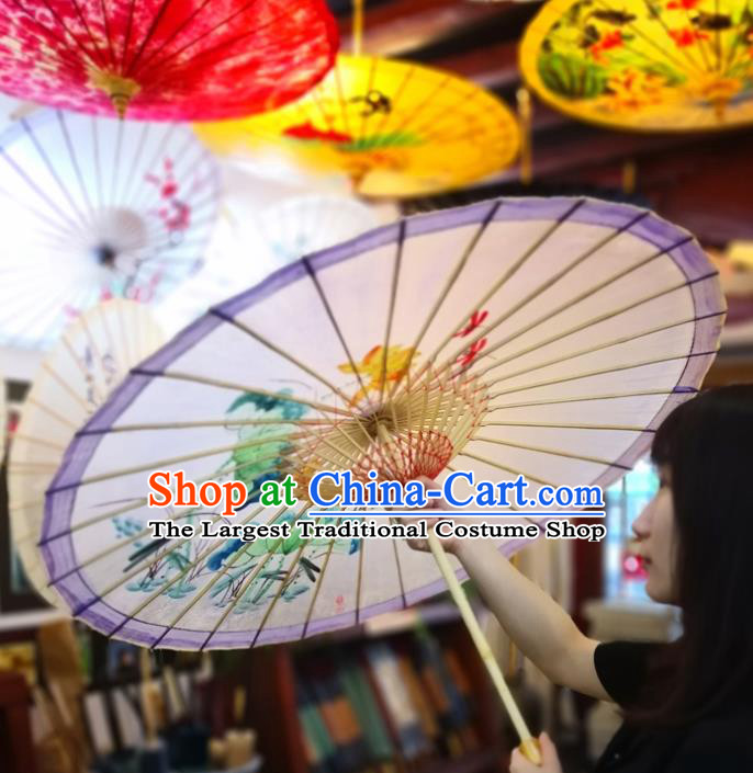 China Classical Dance Violet Oil Paper Umbrella Traditional Hanfu Painting Lotus Umbrella Handmade Oilpaper Umbrella