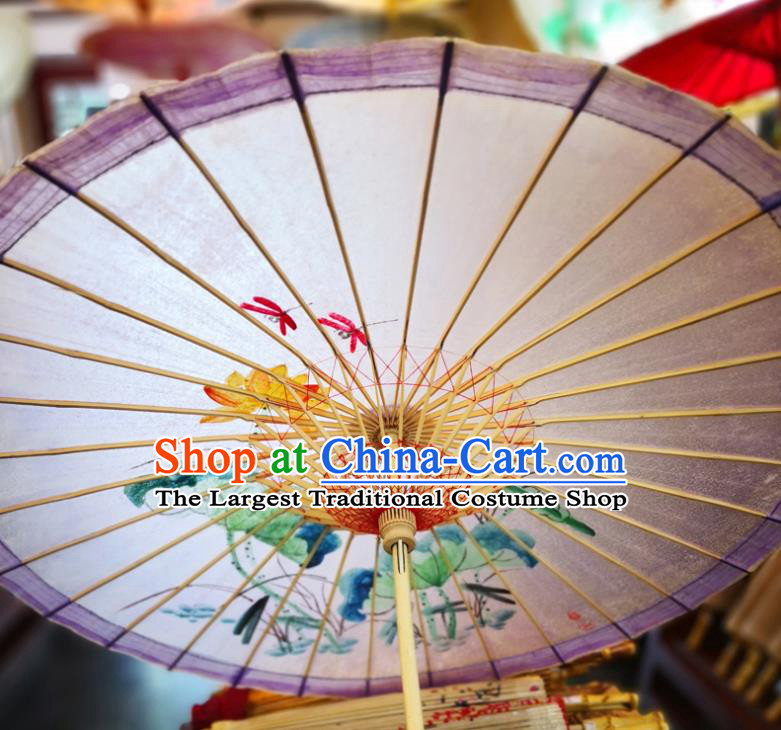 China Classical Dance Violet Oil Paper Umbrella Traditional Hanfu Painting Lotus Umbrella Handmade Oilpaper Umbrella