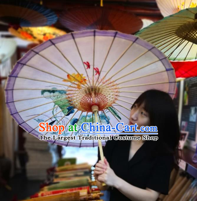 China Classical Dance Violet Oil Paper Umbrella Traditional Hanfu Painting Lotus Umbrella Handmade Oilpaper Umbrella