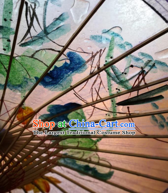 China Classical Dance Violet Oil Paper Umbrella Traditional Hanfu Painting Lotus Umbrella Handmade Oilpaper Umbrella