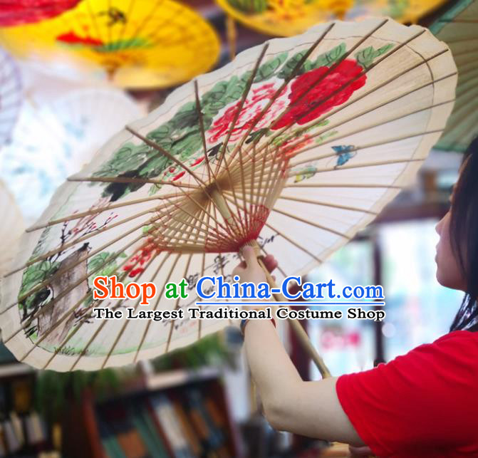 China Handmade Oilpaper Umbrella Classical Dance Oil Paper Umbrella Traditional Hanfu Ink Painting Peony Umbrella