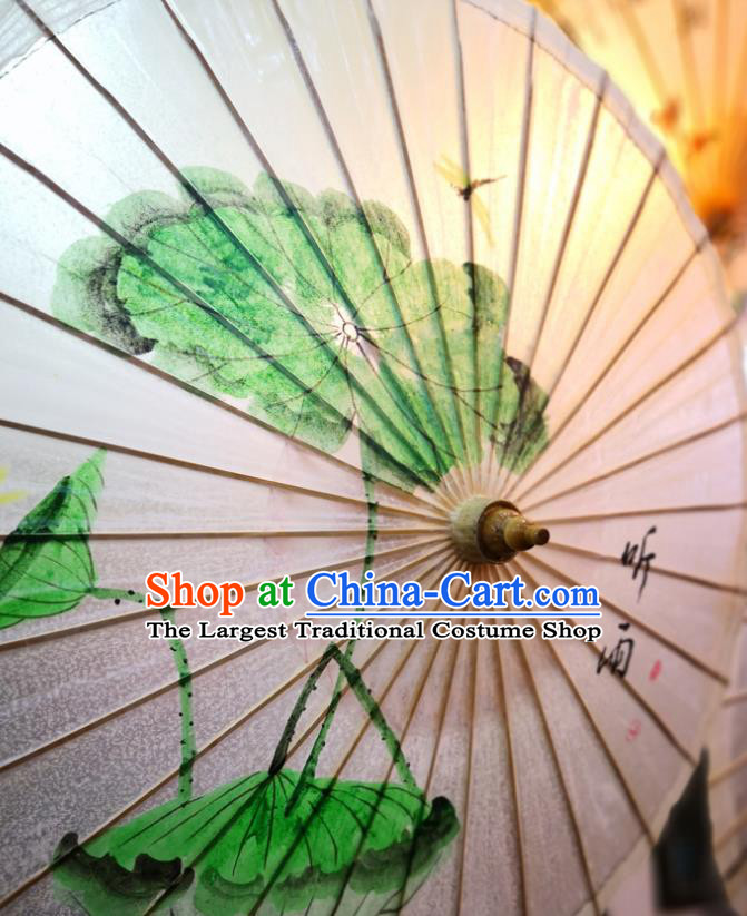 China Traditional Hanfu Painting Lotus Leaf Umbrella Handmade Oilpaper Umbrella Classical Dance Oil Paper Umbrella