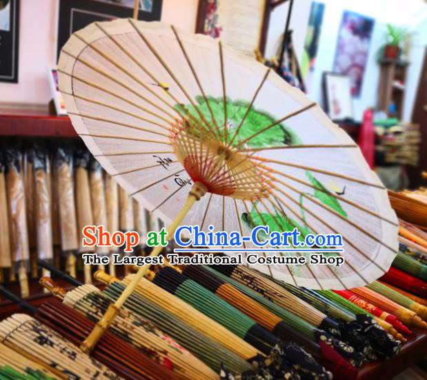 China Traditional Hanfu Painting Lotus Leaf Umbrella Handmade Oilpaper Umbrella Classical Dance Oil Paper Umbrella