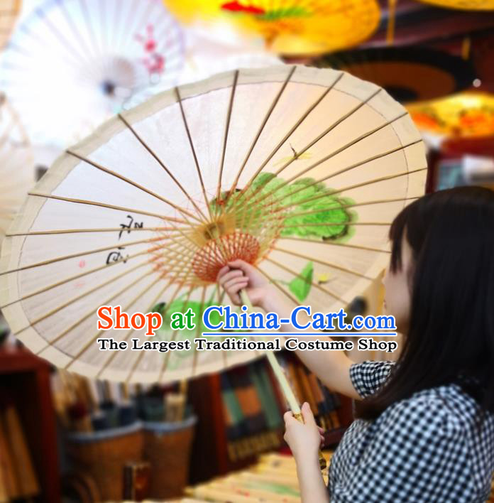 China Traditional Hanfu Painting Lotus Leaf Umbrella Handmade Oilpaper Umbrella Classical Dance Oil Paper Umbrella