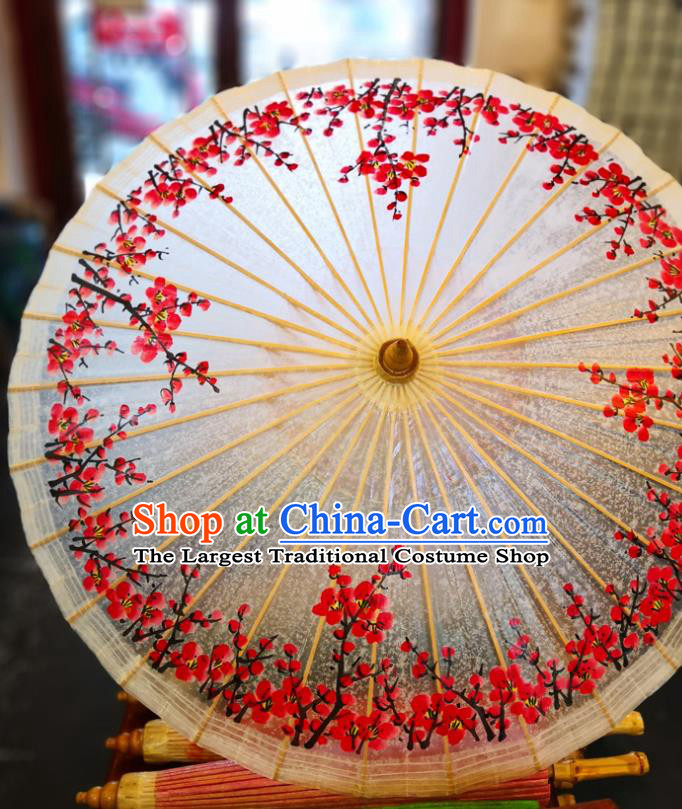 China Hand Painting Red Plum Blossom Umbrella Classical Dance Oil Paper Umbrella Traditional Hanfu Oilpaper Umbrella