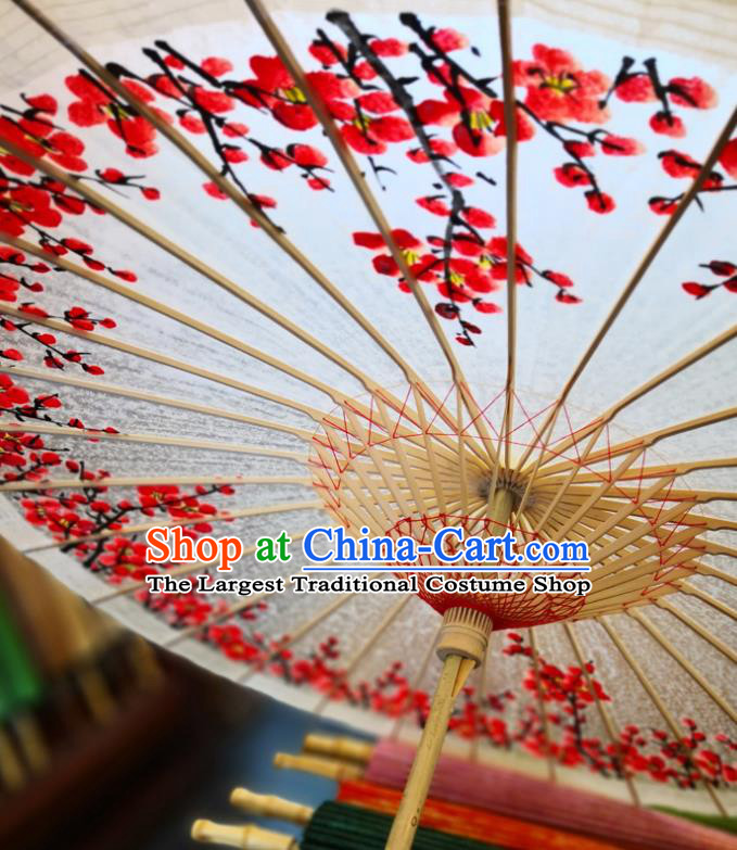 China Hand Painting Red Plum Blossom Umbrella Classical Dance Oil Paper Umbrella Traditional Hanfu Oilpaper Umbrella