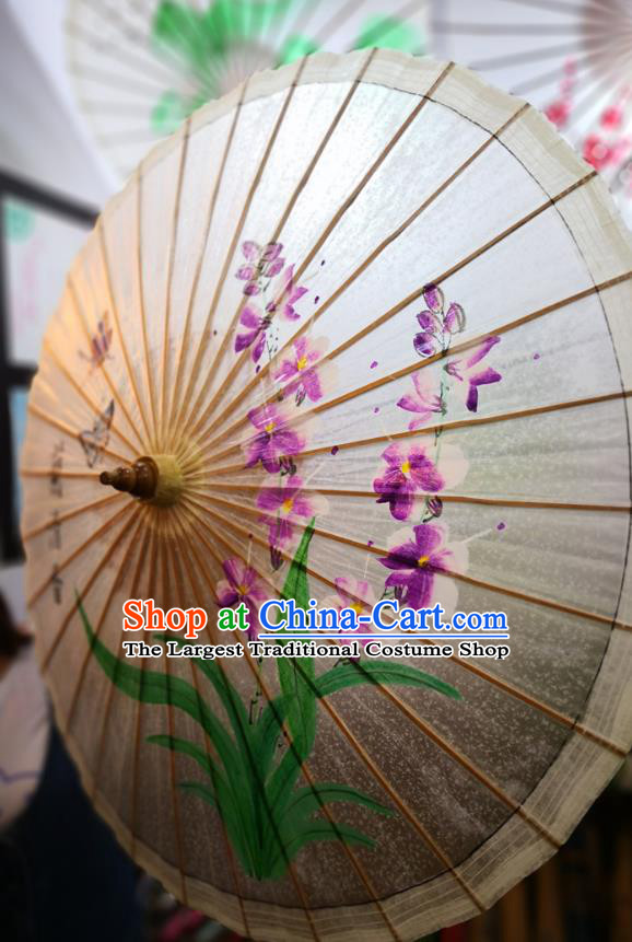 China Ink Painting Phalaenopsis Orchids Oil Paper Umbrella Traditional Hanfu Umbrella Handmade Oilpaper Umbrella