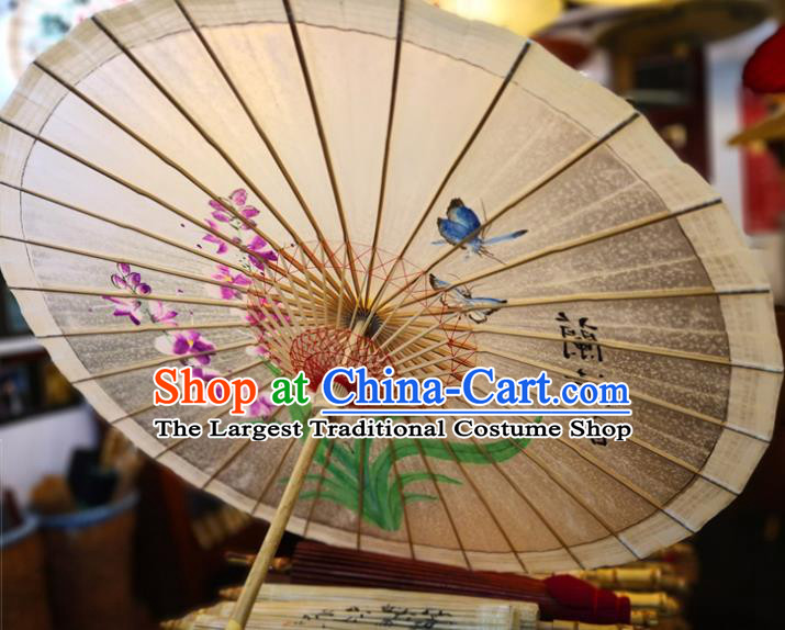 China Ink Painting Phalaenopsis Orchids Oil Paper Umbrella Traditional Hanfu Umbrella Handmade Oilpaper Umbrella
