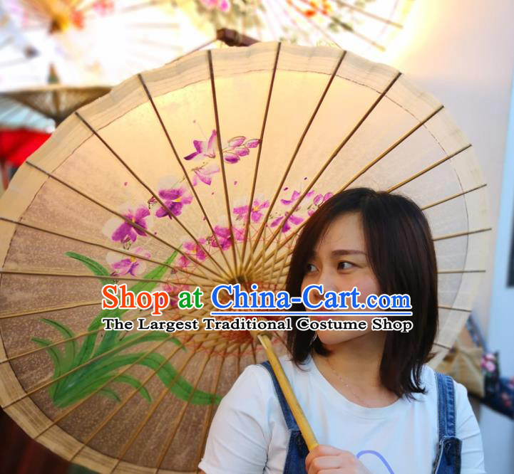 China Ink Painting Phalaenopsis Orchids Oil Paper Umbrella Traditional Hanfu Umbrella Handmade Oilpaper Umbrella