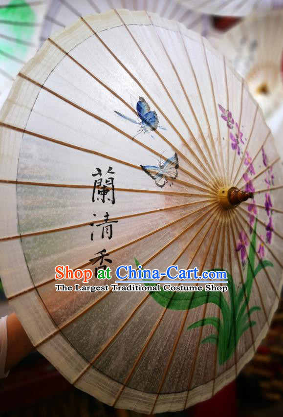 China Ink Painting Phalaenopsis Orchids Oil Paper Umbrella Traditional Hanfu Umbrella Handmade Oilpaper Umbrella