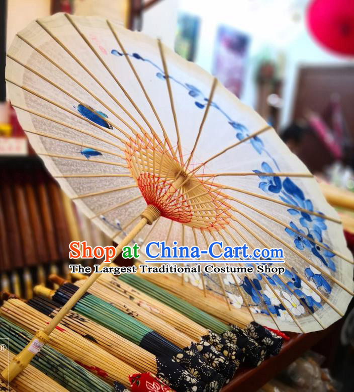 China Traditional Hanfu Dance Umbrella Handmade Oilpaper Umbrella Ink Painting Orchids Oil Paper Umbrella