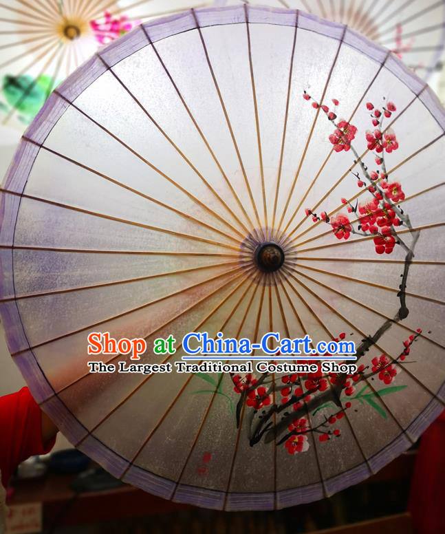 China Ink Painting Plum Blossom Oil Paper Umbrella Traditional Hanfu Dance Umbrella Handmade Violet Oilpaper Umbrella