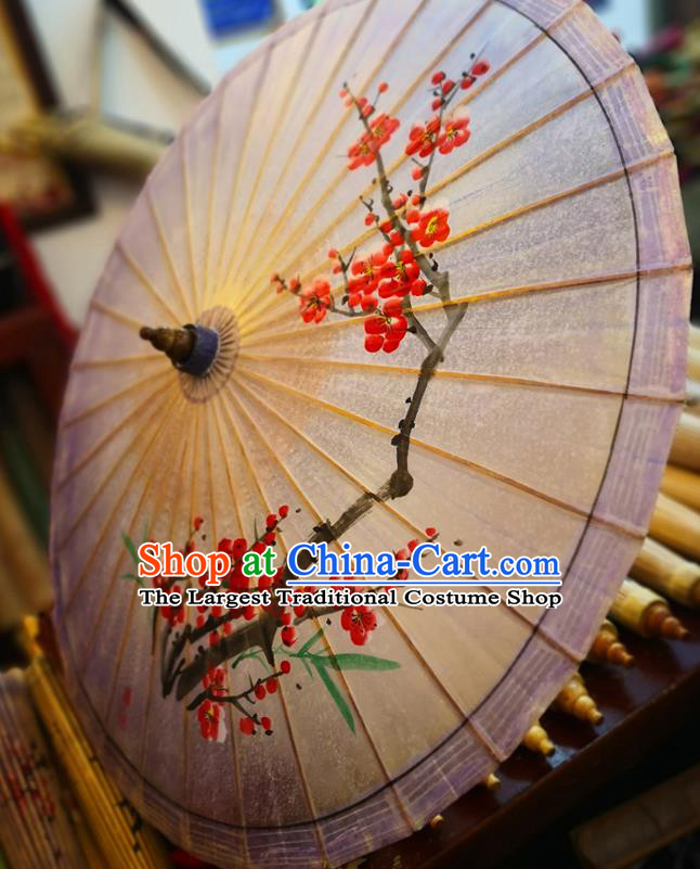 China Ink Painting Plum Blossom Oil Paper Umbrella Traditional Hanfu Dance Umbrella Handmade Violet Oilpaper Umbrella